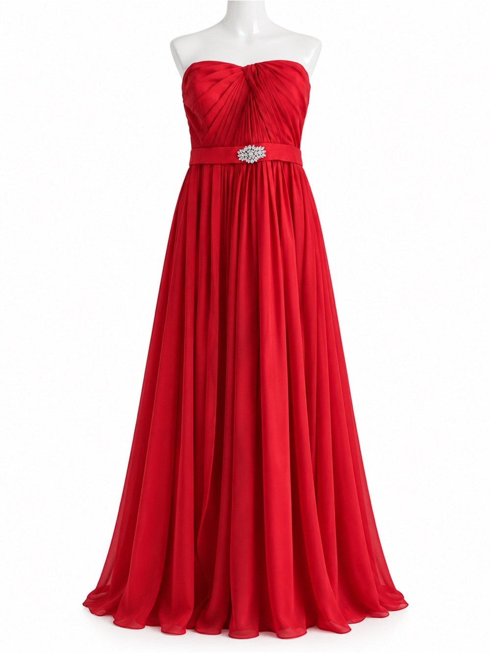 Milano Formals Red Strapless Ruched Formal Gown Rhinestone Size 14
